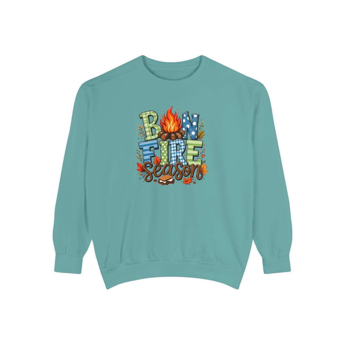 Bonfire Season Pullover with Hand-Drawn Flame Graphic