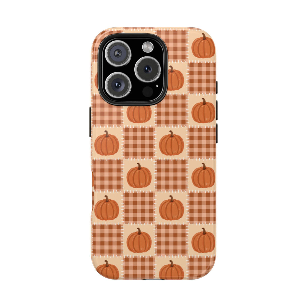 Pumpkin Plaid Tough Phone Case for Fall Harvest Mornings