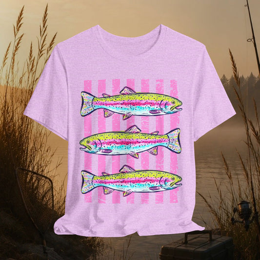 Rainbow Trout Graphic Tee — Colorful Fish Stripes T-Shirt