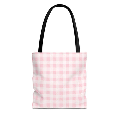 Pastel Pink Gingham Checkered Canvas Everyday Tote