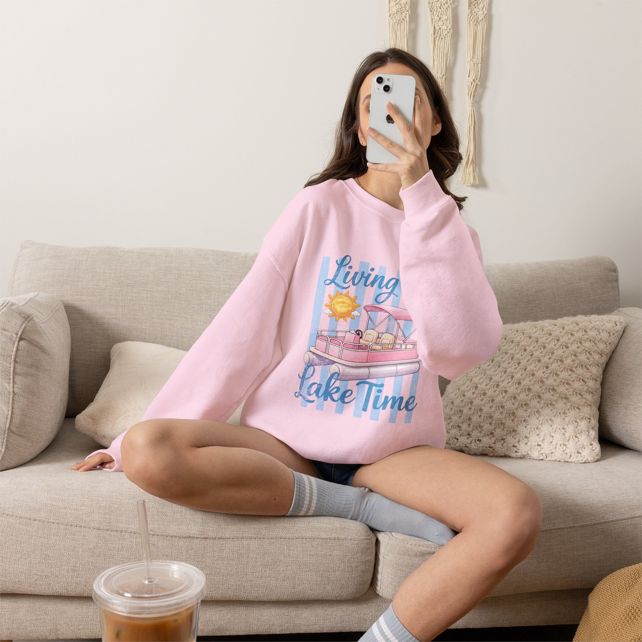 "Living on Lake Time" Pontoon Crewneck