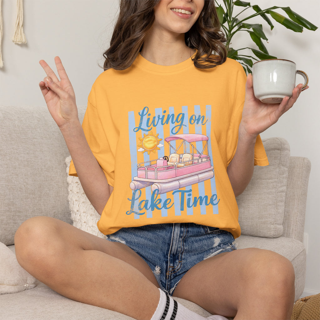 Living on Lake Time" Pontoon T-Shirt