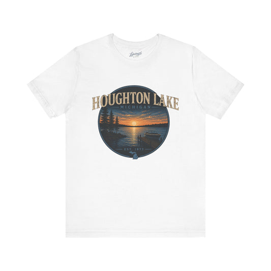 Houghton Lake Sunset Tee — Vintage Lakeside Fishing Shirt