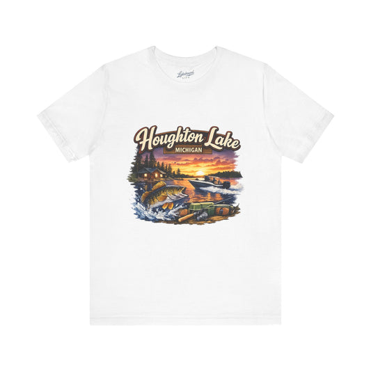 Houghton Lake Michigan Fishing Sunset Tee