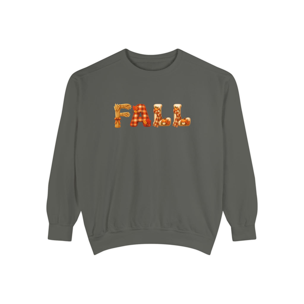 Garment-Dyed FALL Crewneck with Leaf-Strewn Lettering