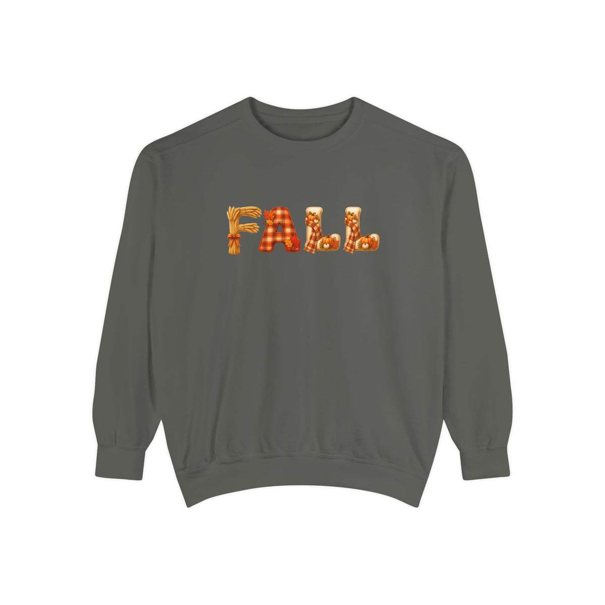 Garment-Dyed FALL Crewneck with Leaf-Strewn Lettering