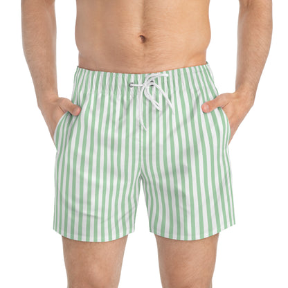 Mint Stripe Swim Trunks — Lightweight Men’s Beach Shorts