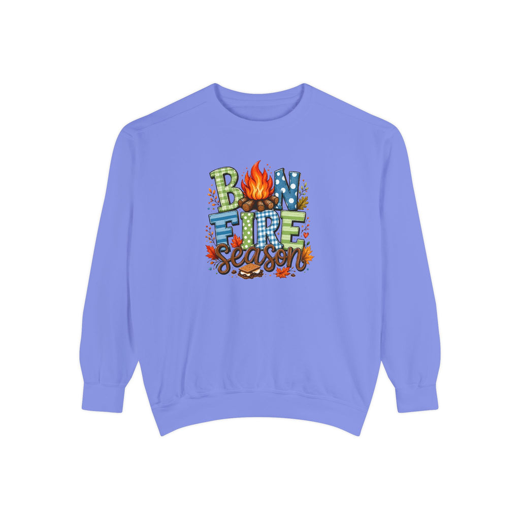 Bonfire Season Pullover with Hand-Drawn Flame Graphic