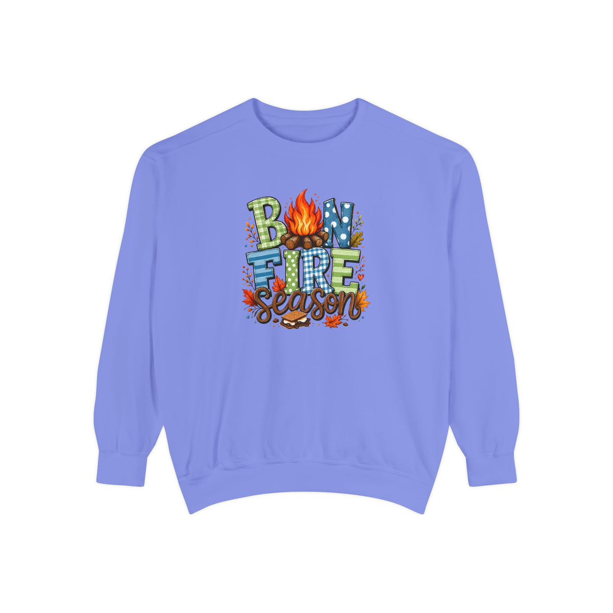 Bonfire Season Pullover with Hand-Drawn Flame Graphic