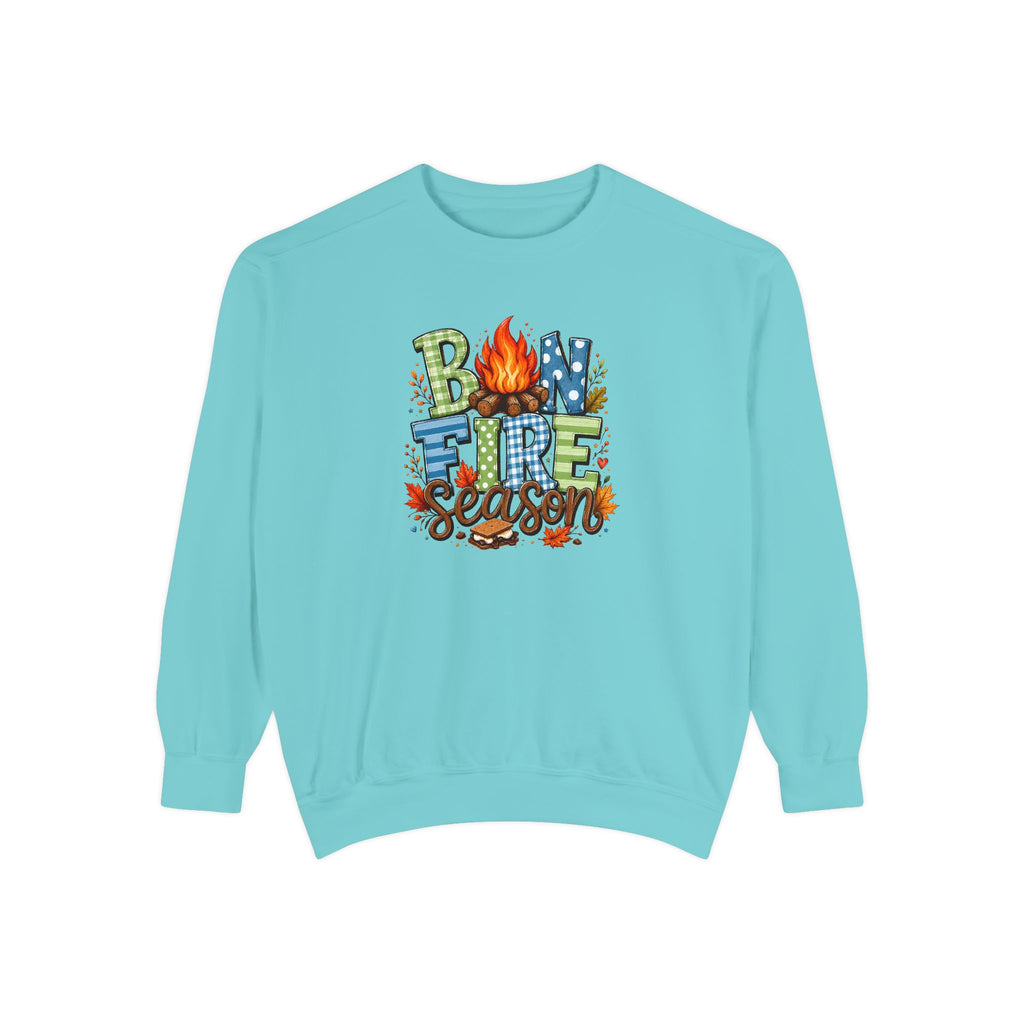Bonfire Season Pullover with Hand-Drawn Flame Graphic