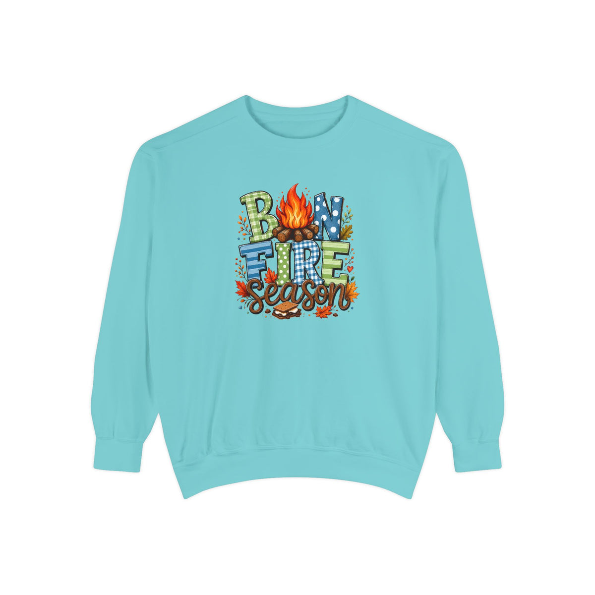 Bonfire Season Pullover with Hand-Drawn Flame Graphic
