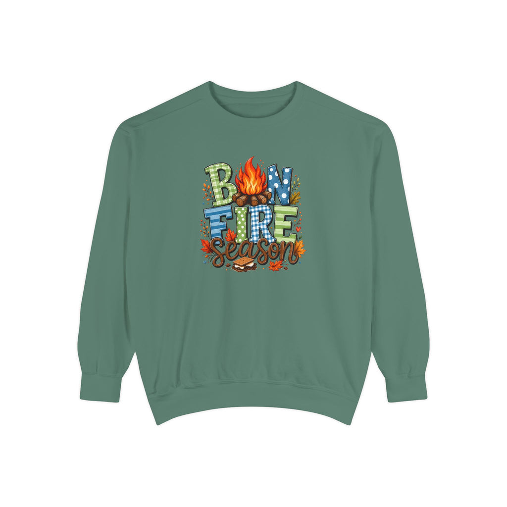 Bonfire Season Pullover with Hand-Drawn Flame Graphic