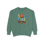 Bonfire Season Pullover with Hand-Drawn Flame Graphic