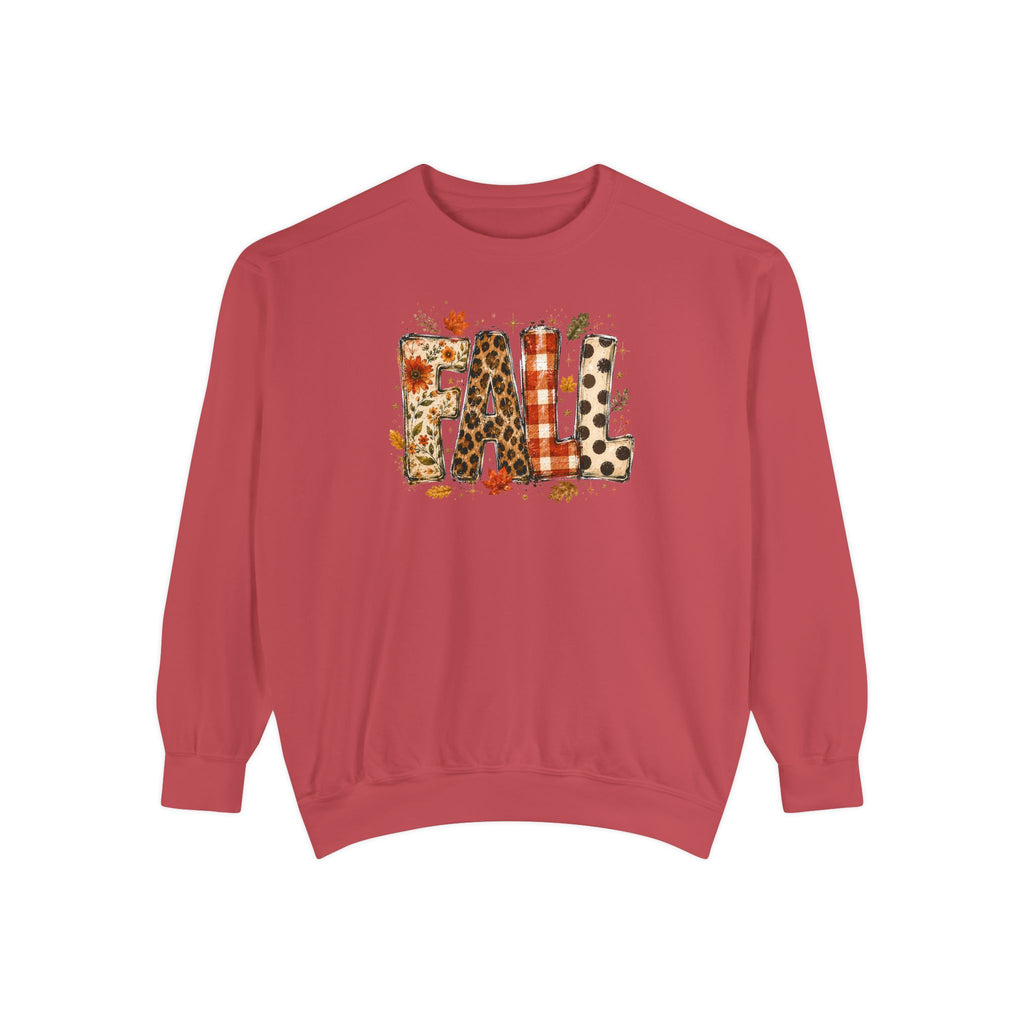 Fall Leopard Plaid Sweatshirt with Autumn Leaves Graphic