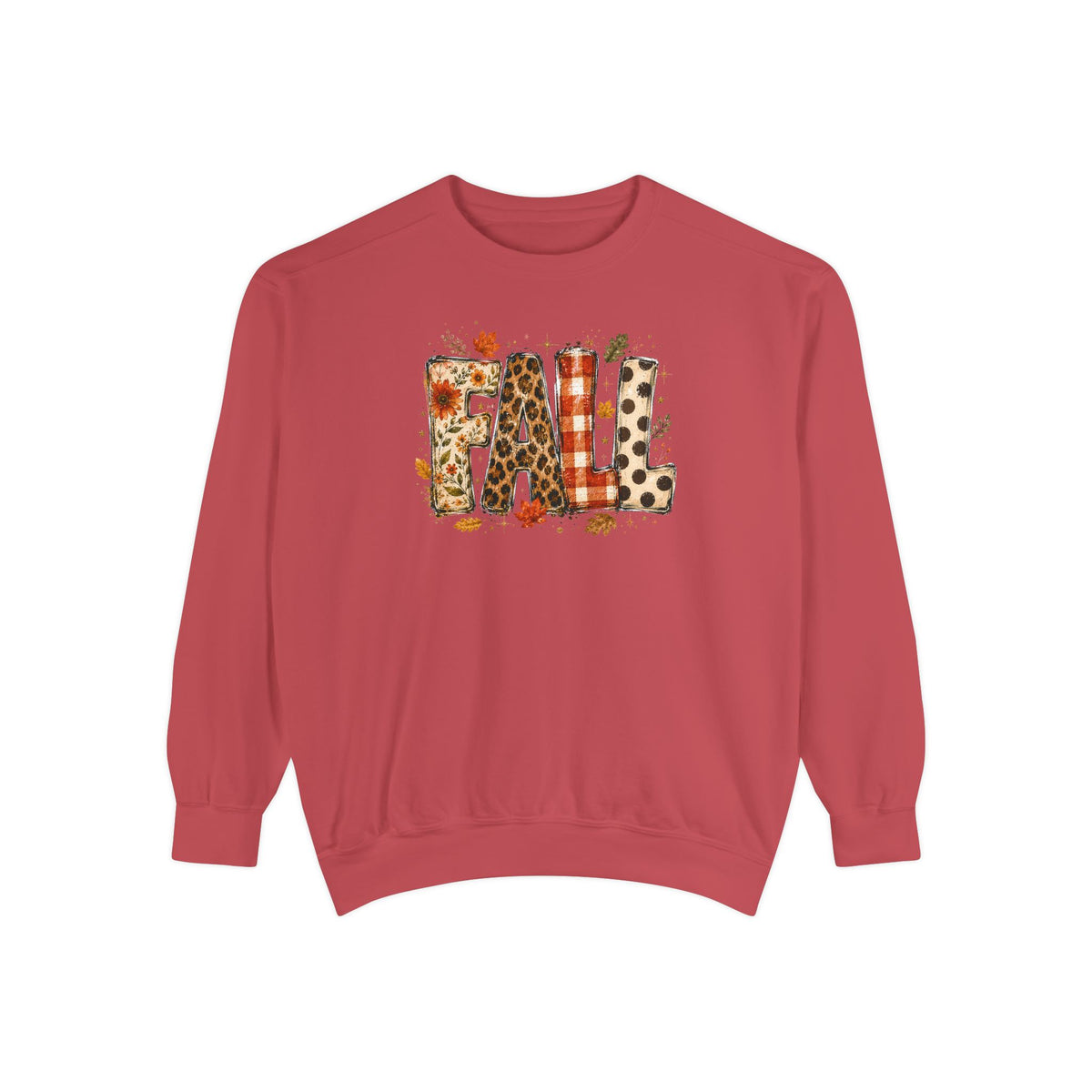 Fall Leopard Plaid Sweatshirt with Autumn Leaves Graphic