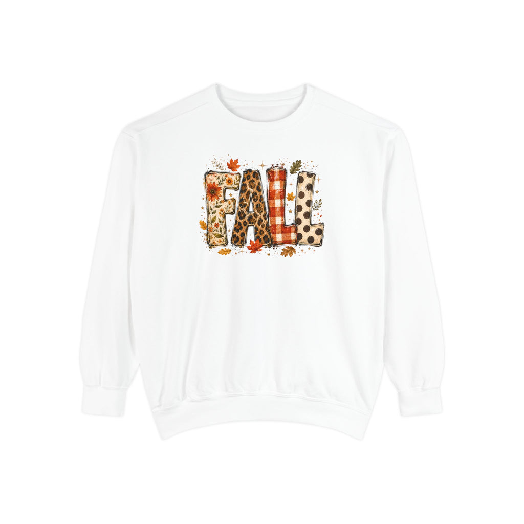 Fall Leopard Plaid Sweatshirt with Autumn Leaves Graphic