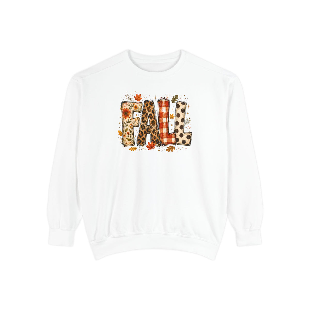 Fall Leopard Plaid Sweatshirt with Autumn Leaves Graphic