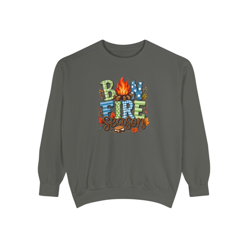 Bonfire Season Pullover with Hand-Drawn Flame Graphic