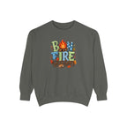 Bonfire Season Pullover with Hand-Drawn Flame Graphic