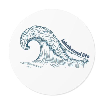 Lakebound Life Wave Round Vinyl Sticker — Blue Surf Wave Outdoor Decal
