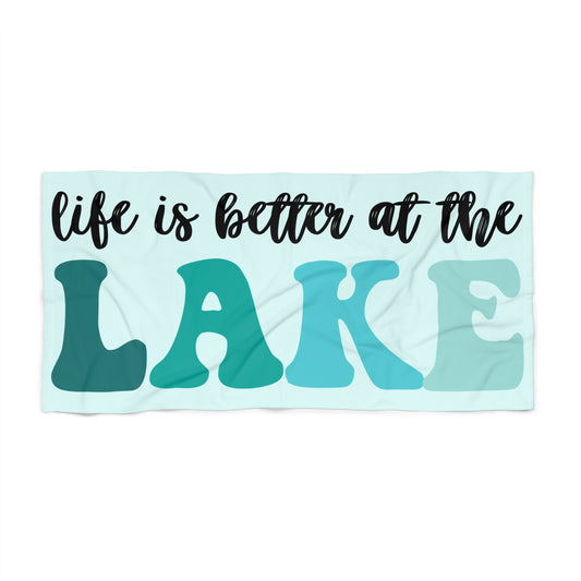 Beach Towel — "Life Is Better at the Lake" Retro Aqua Lake Vibes