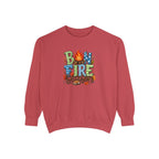 Bonfire Season Pullover with Hand-Drawn Flame Graphic