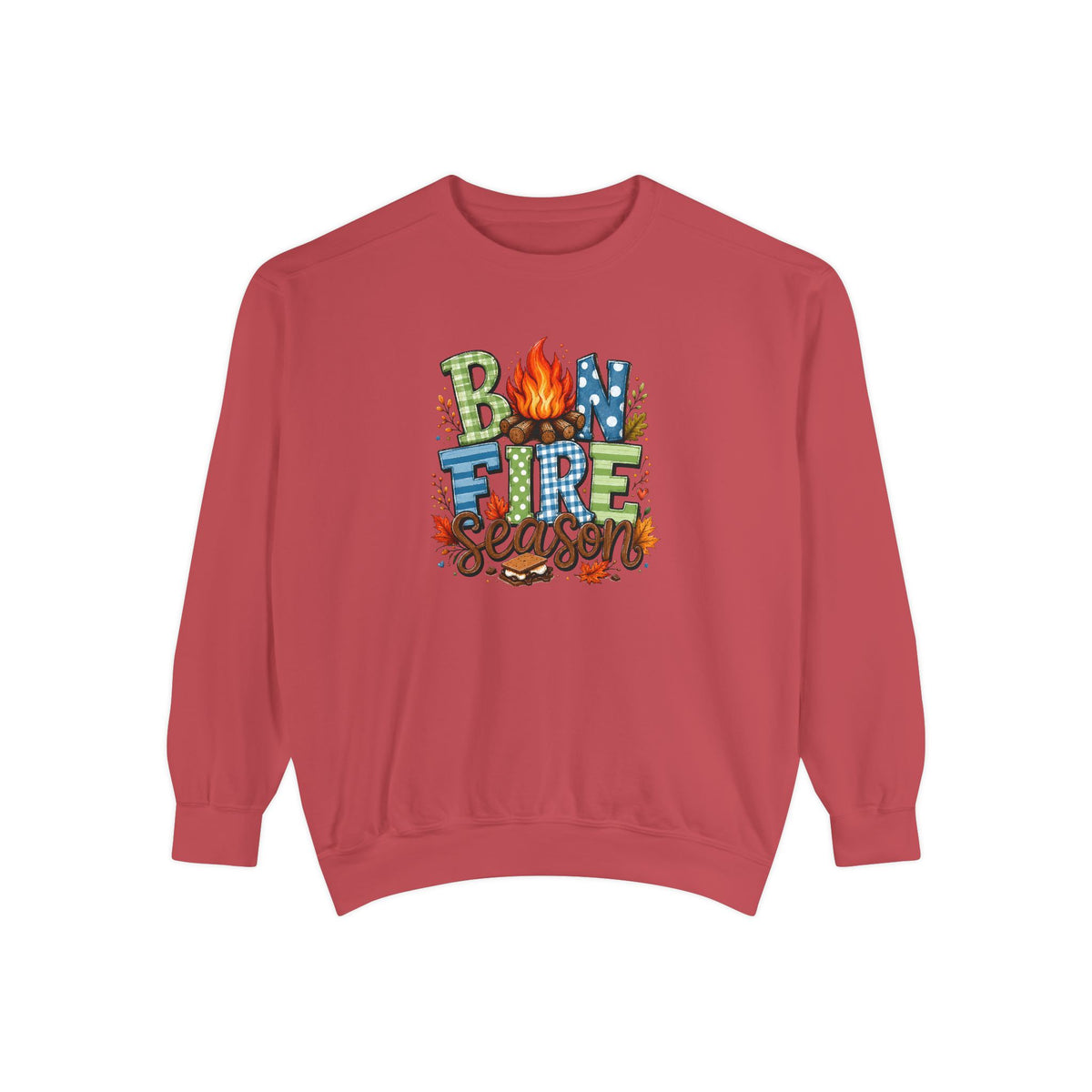 Bonfire Season Pullover with Hand-Drawn Flame Graphic