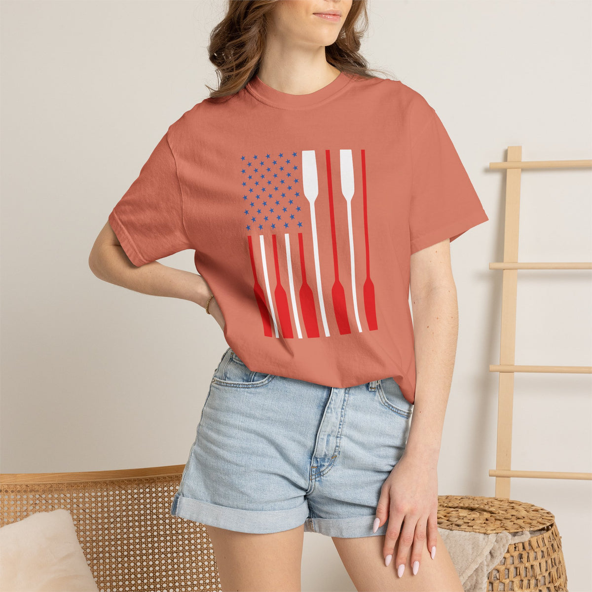 Rowing Oars American Flag T-Shirt