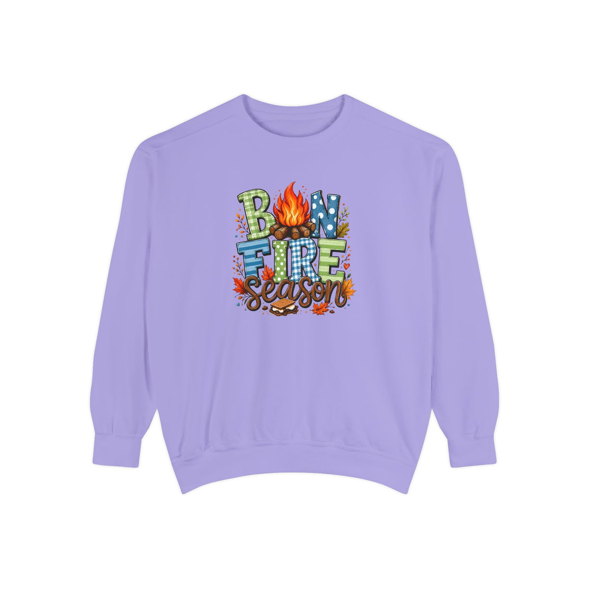 Bonfire Season Pullover with Hand-Drawn Flame Graphic