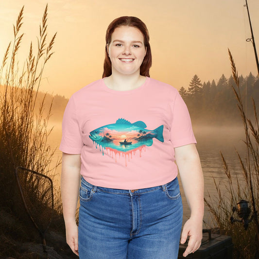 Sunset Fishing Tee — Dripping Fish Sunset Graphic T-Shirt