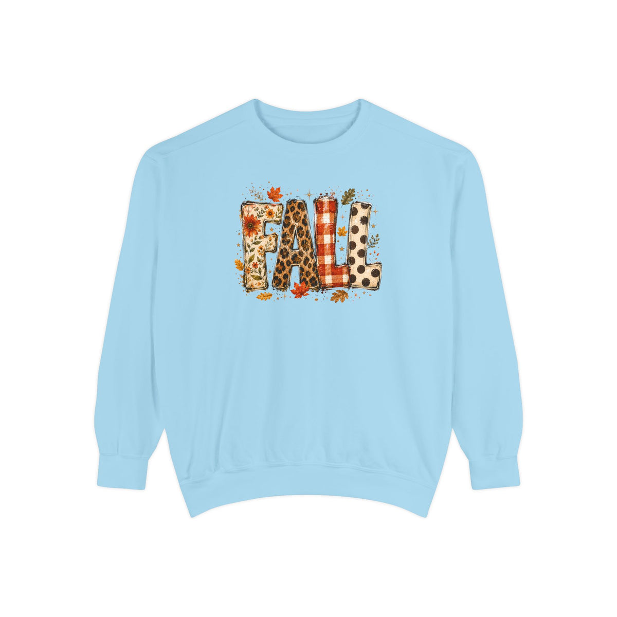 Fall Leopard Plaid Sweatshirt with Autumn Leaves Graphic