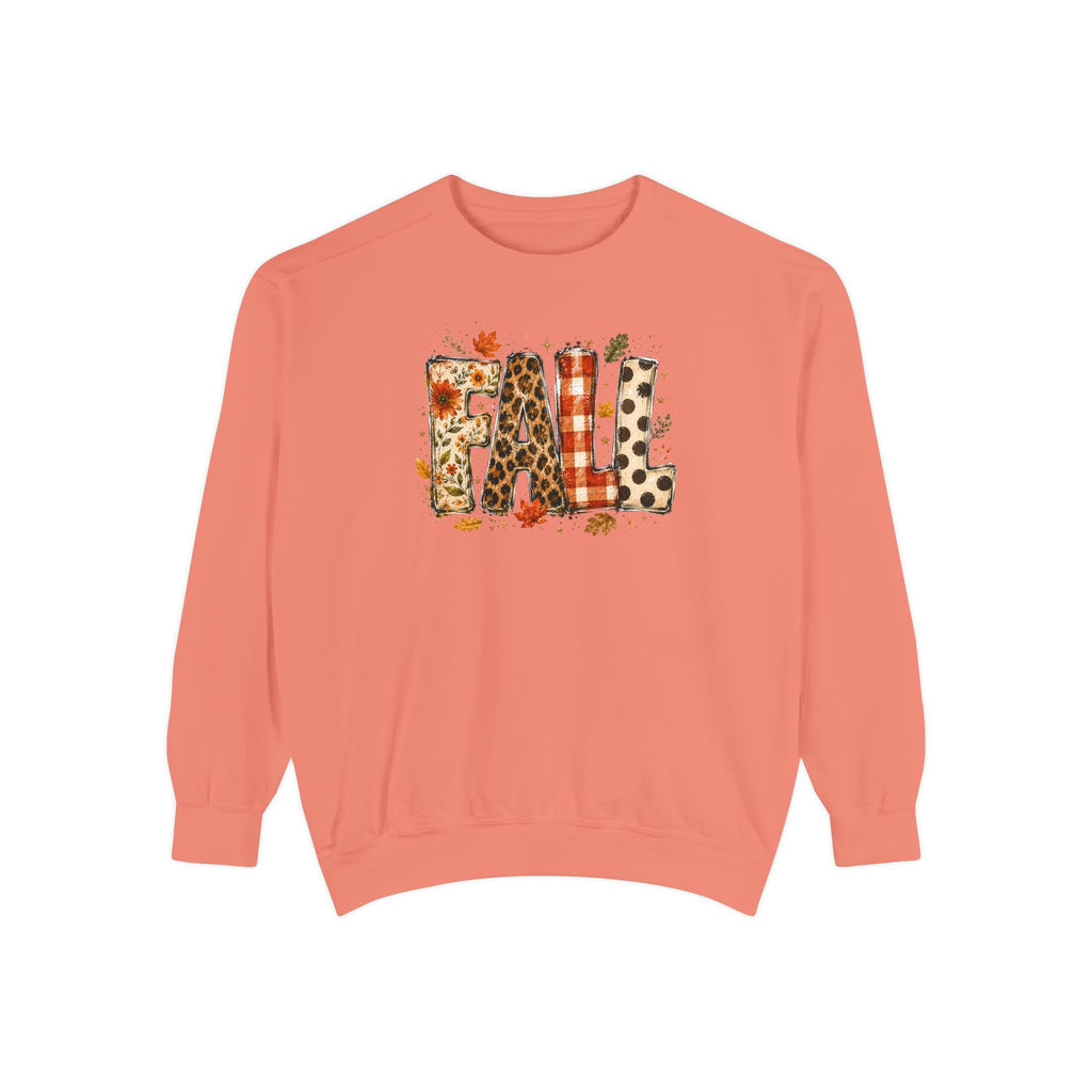Fall Leopard Plaid Sweatshirt with Autumn Leaves Graphic