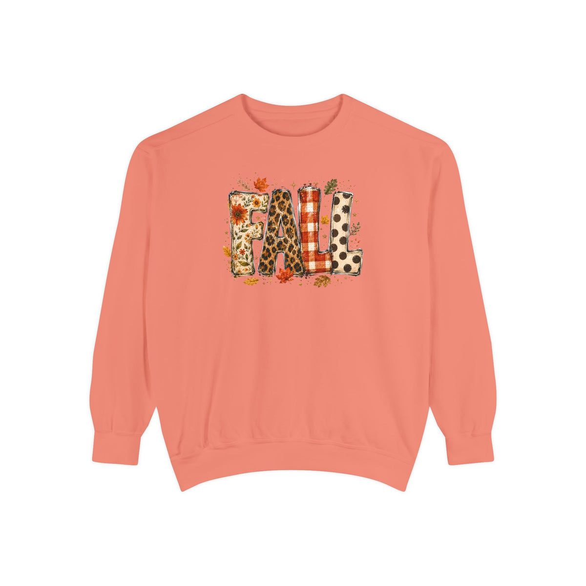 Fall Leopard Plaid Sweatshirt with Autumn Leaves Graphic
