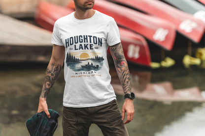 Houghton Lake Sunset Canoe T-Shirt — Life Is Better at the Lake