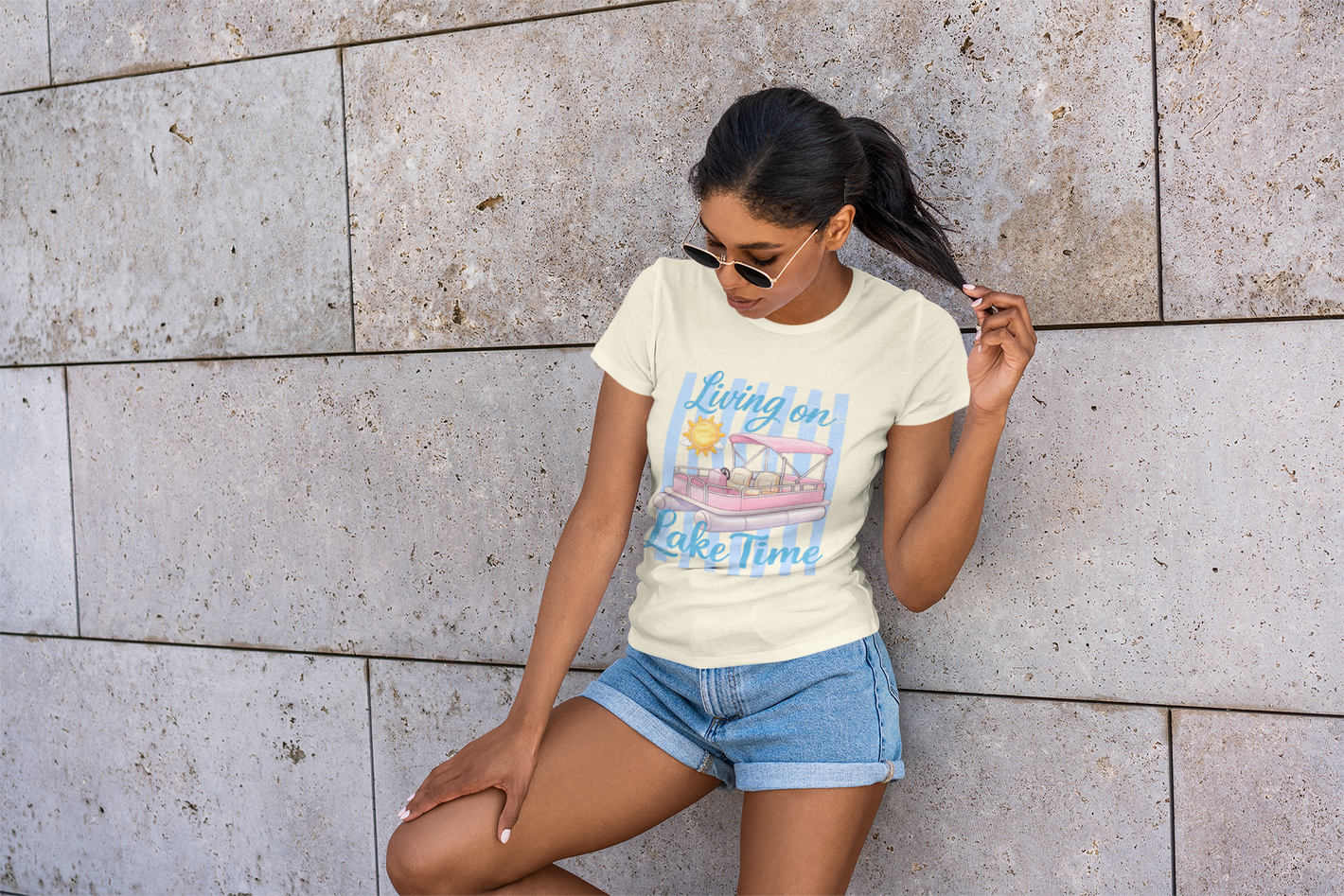 Lake Time T-Shirt — Living on Lake Time Pontoon Boat Tee