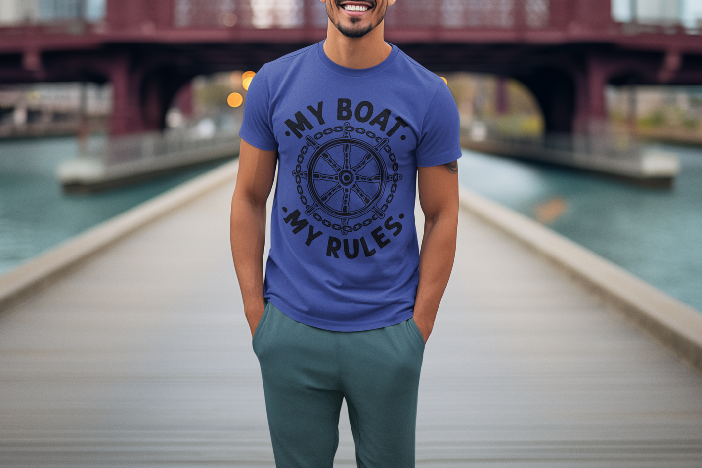 Nautical "My Boat My Rules" Graphic Tee — Captain Wheel Shirt for Boaters