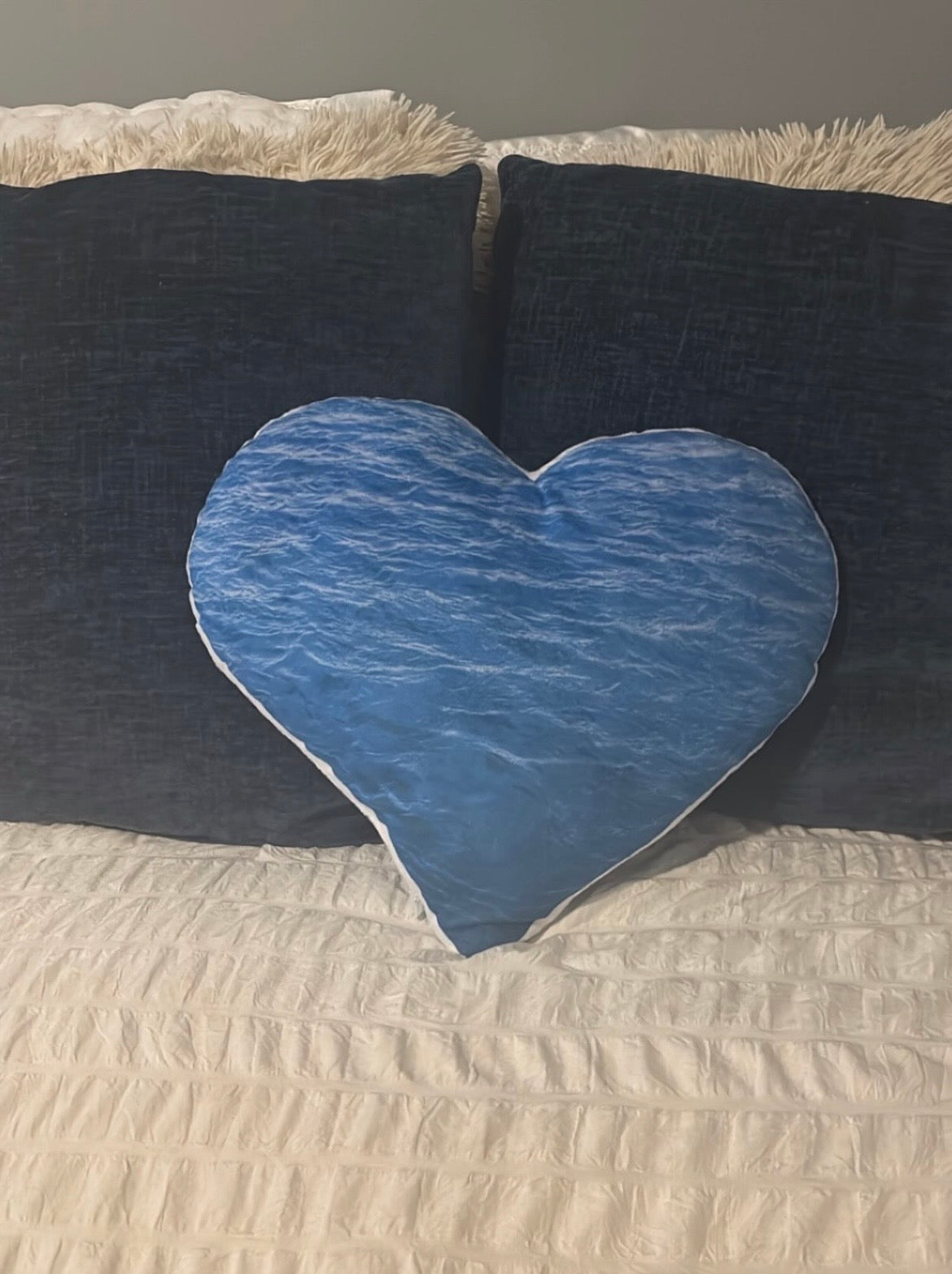Heart Pillow, Ocean Wave Blue Custom Shaped Decorative Pillow