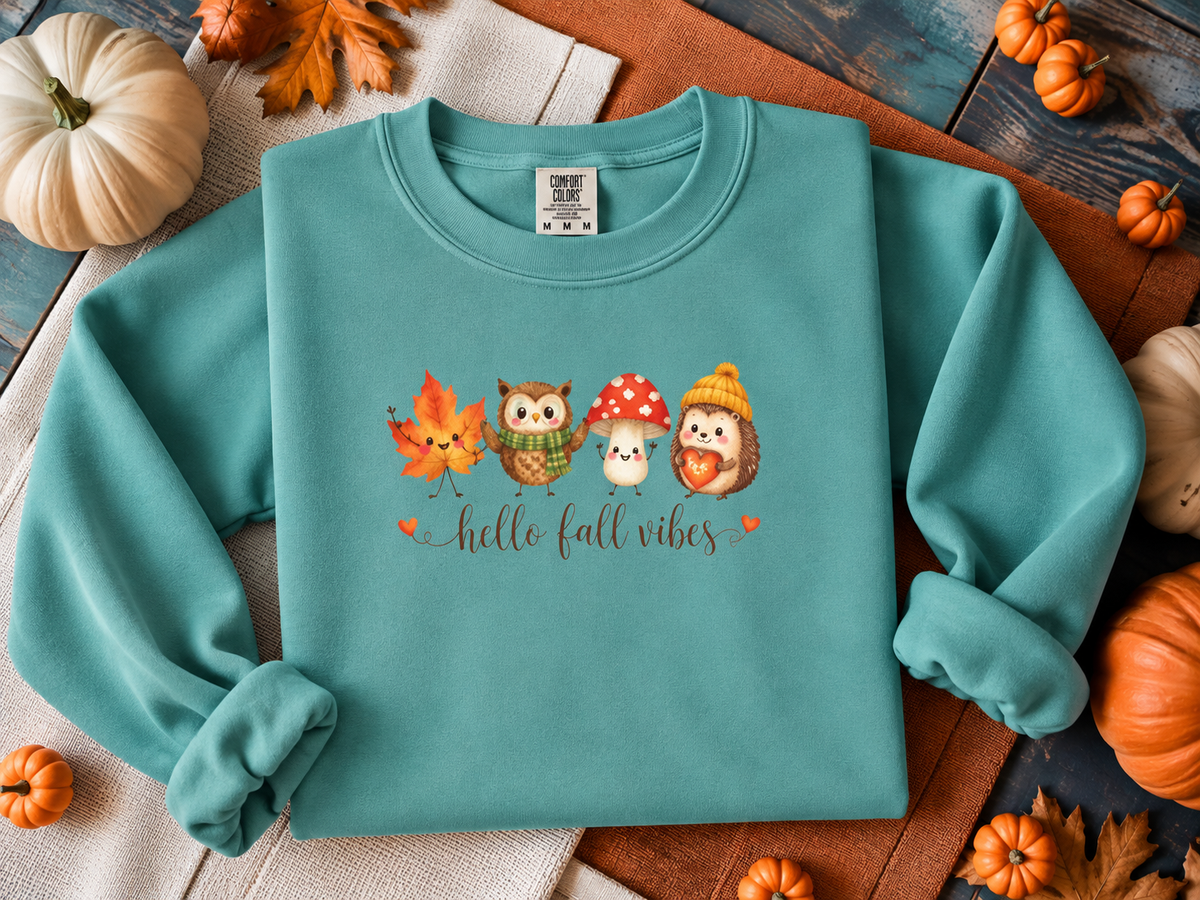 Watercolor Owl and Mushroom Fall Crewneck Sweatshirt