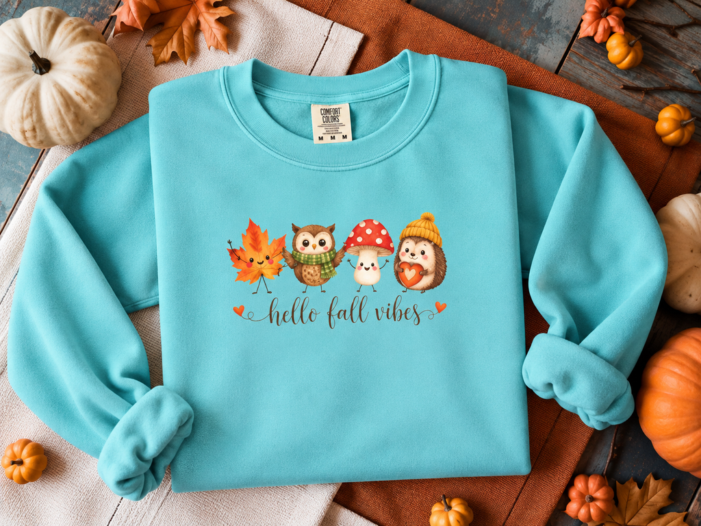 Watercolor Owl and Mushroom Fall Crewneck Sweatshirt