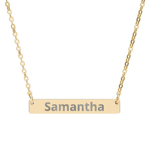 Personalized Horizontal Bar Necklace: Engraved Name Pendant