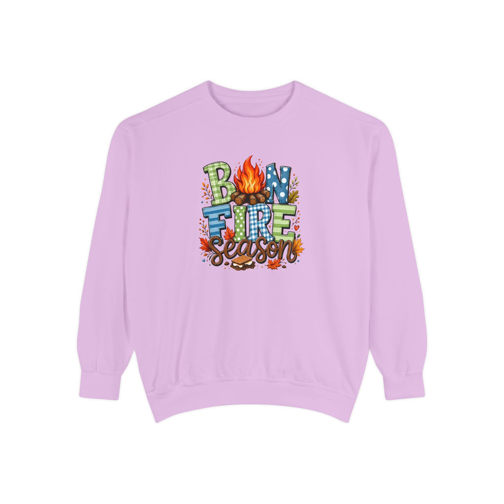 Bonfire Season Pullover with Hand-Drawn Flame Graphic