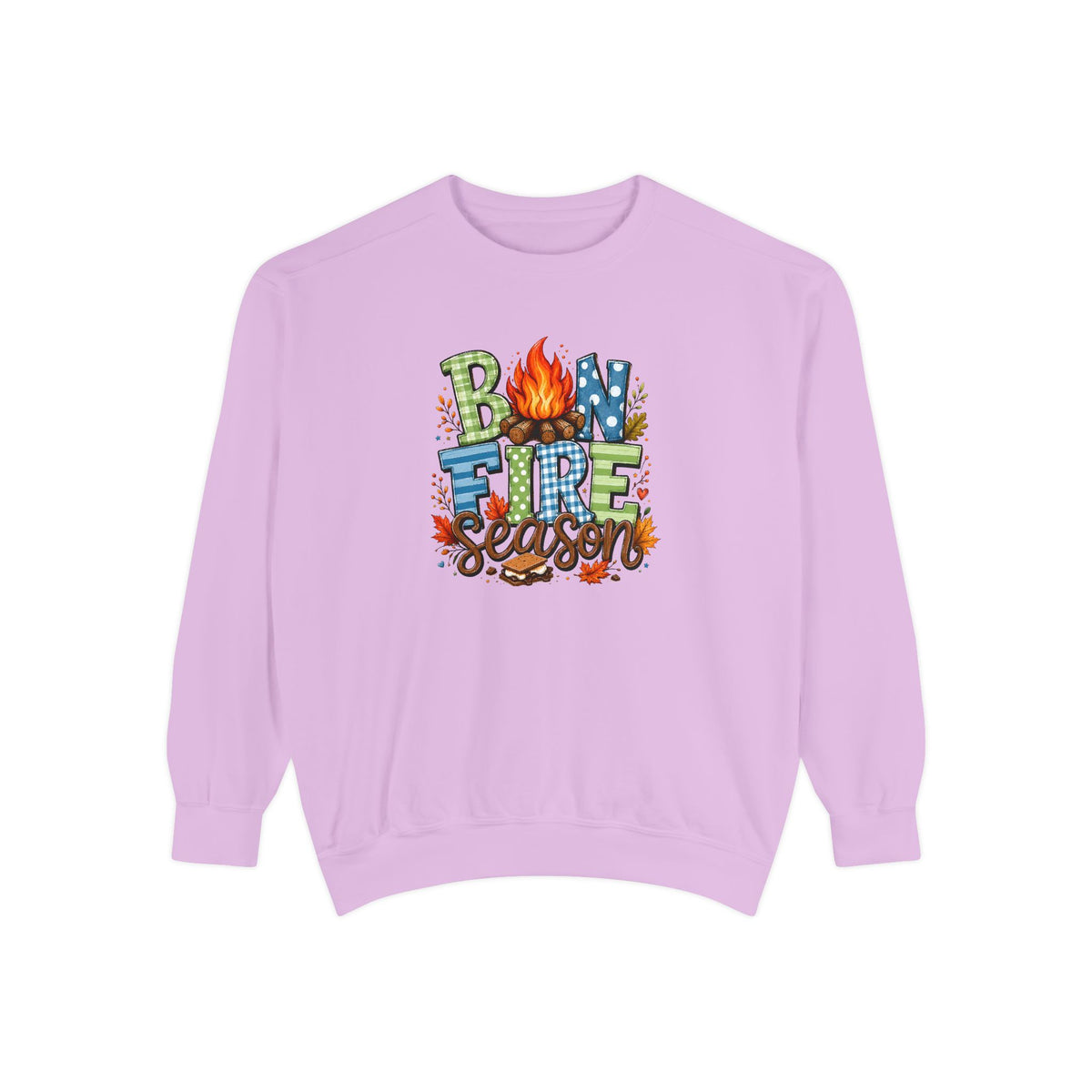 Bonfire Season Pullover with Hand-Drawn Flame Graphic
