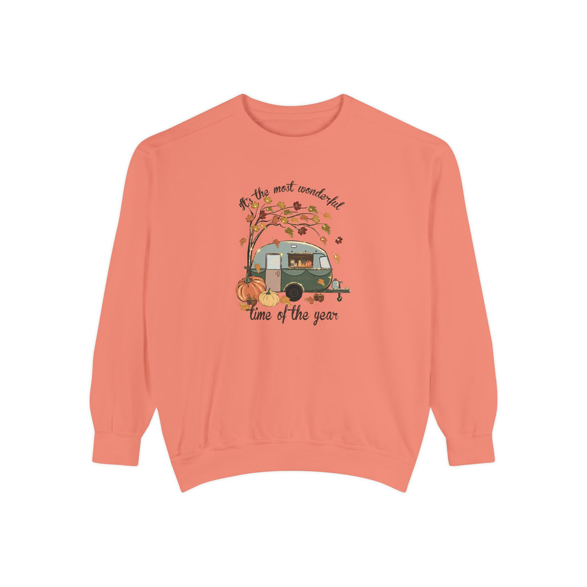 Fall Camper Crewneck with Autumn Cabin Illustration