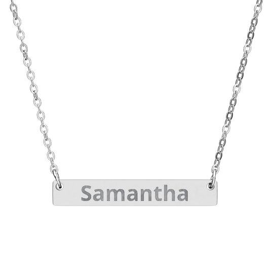 Personalized Horizontal Bar Necklace — Engraved Name Pendant