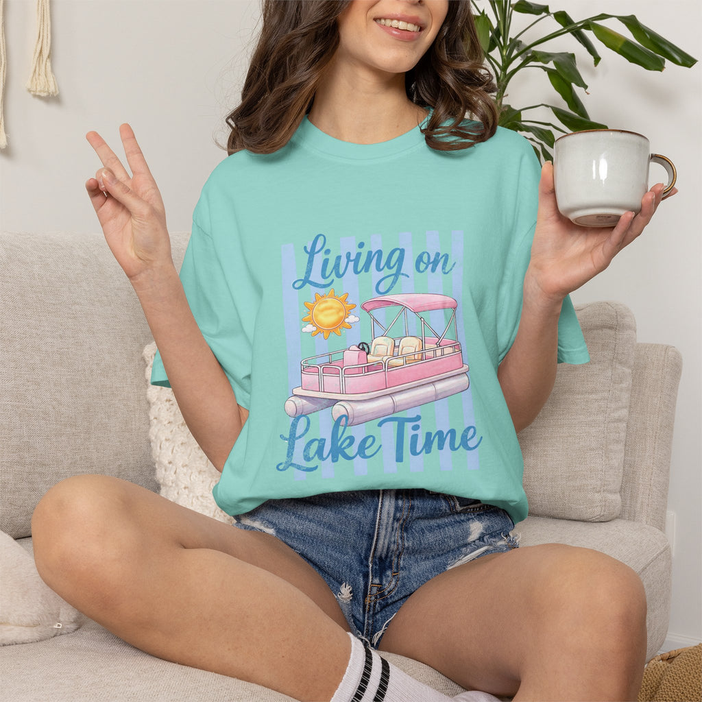 Living on Lake Time" Pontoon T-Shirt