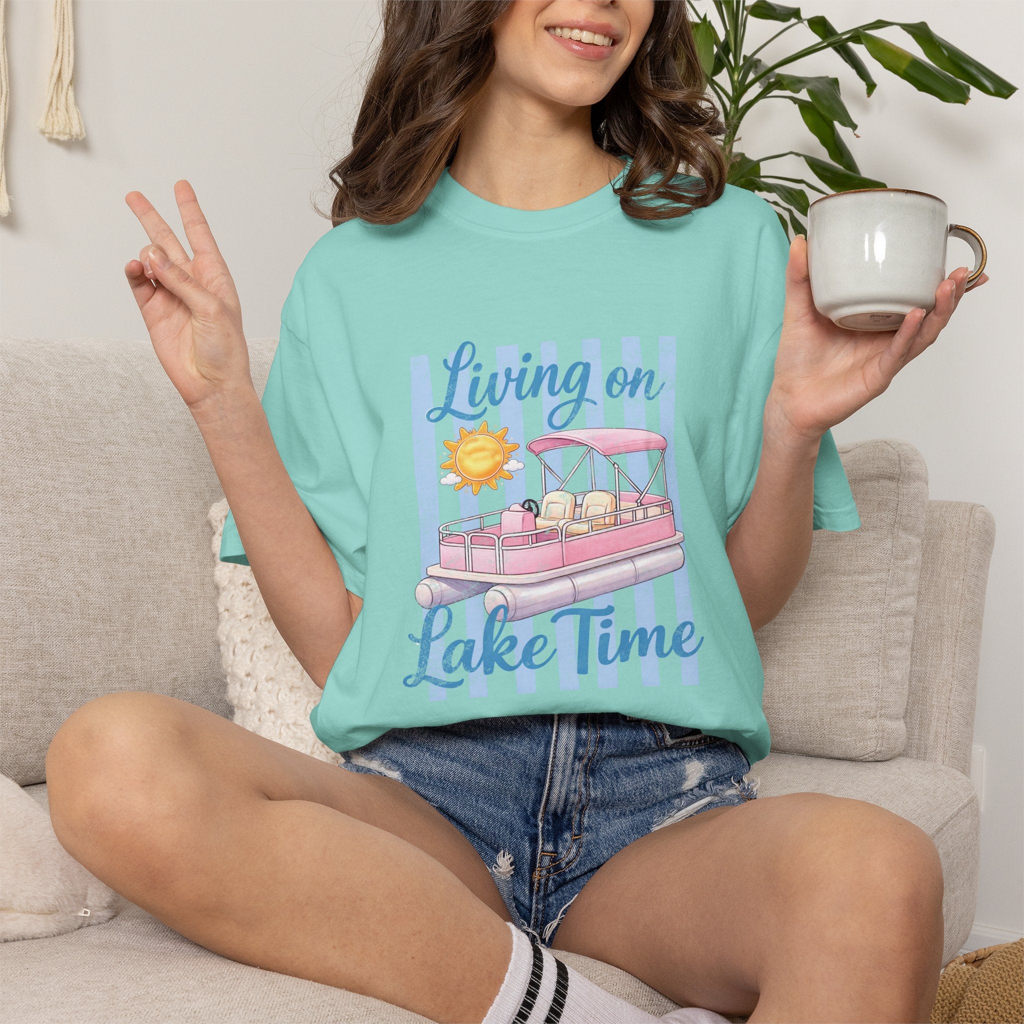 Living on Lake Time" Pontoon T-Shirt