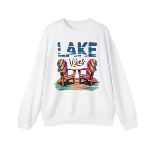 Lake Vibes Sweatshirt — Adirondack Chairs Dock Graphic