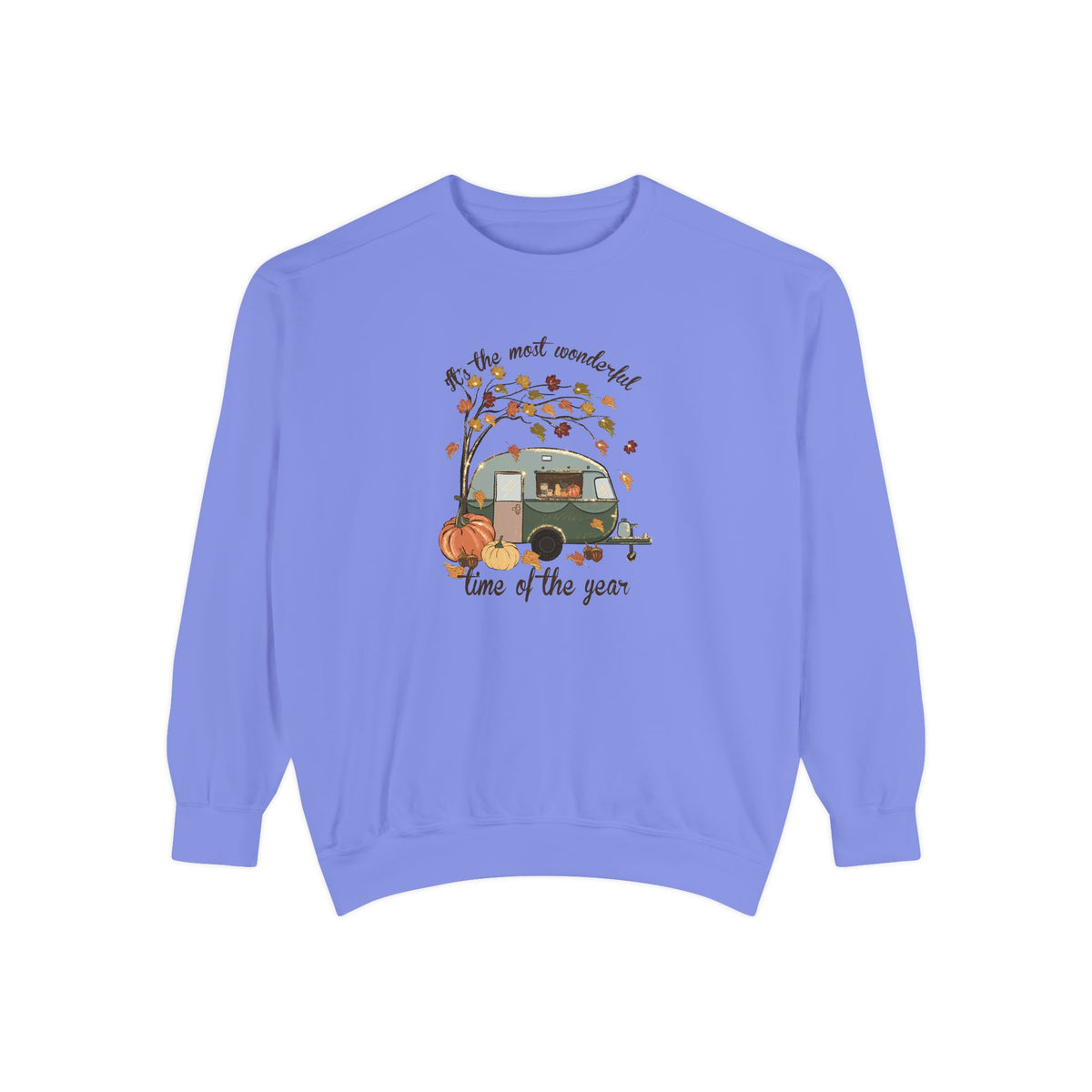 Fall Camper Crewneck with Autumn Cabin Illustration