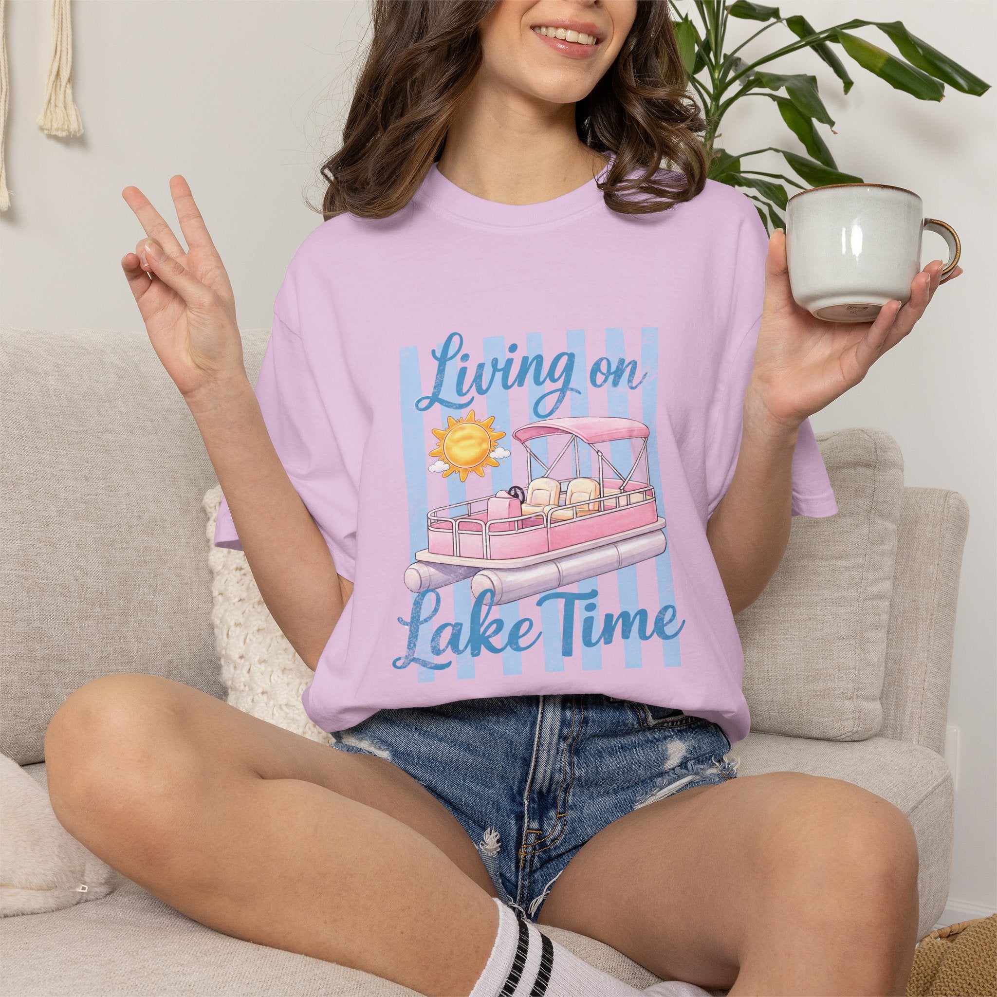 Living on Lake Time" Pontoon T-Shirt