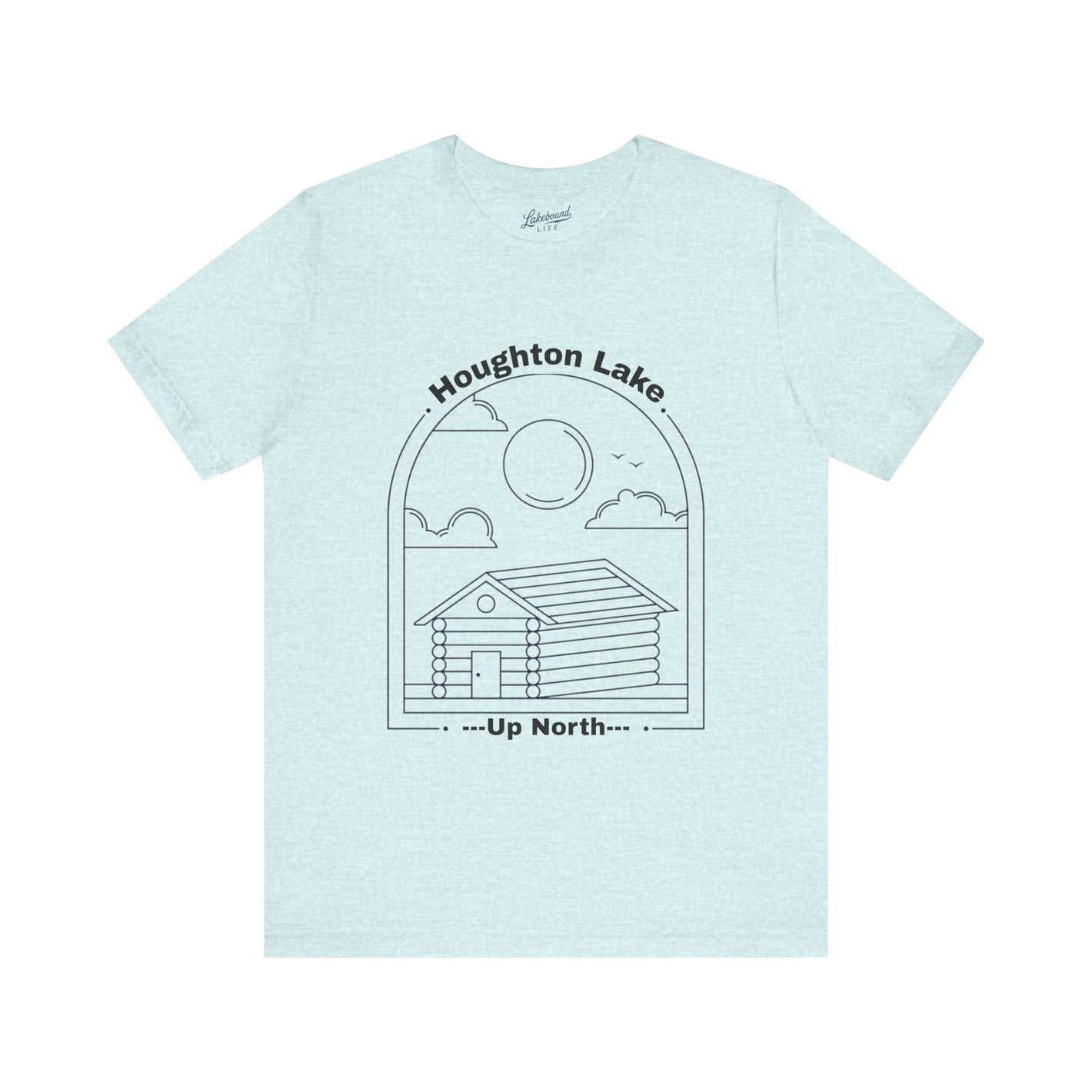 Cabin T-Shirt — Houghton Lake 'Up North' Minimal Line Art